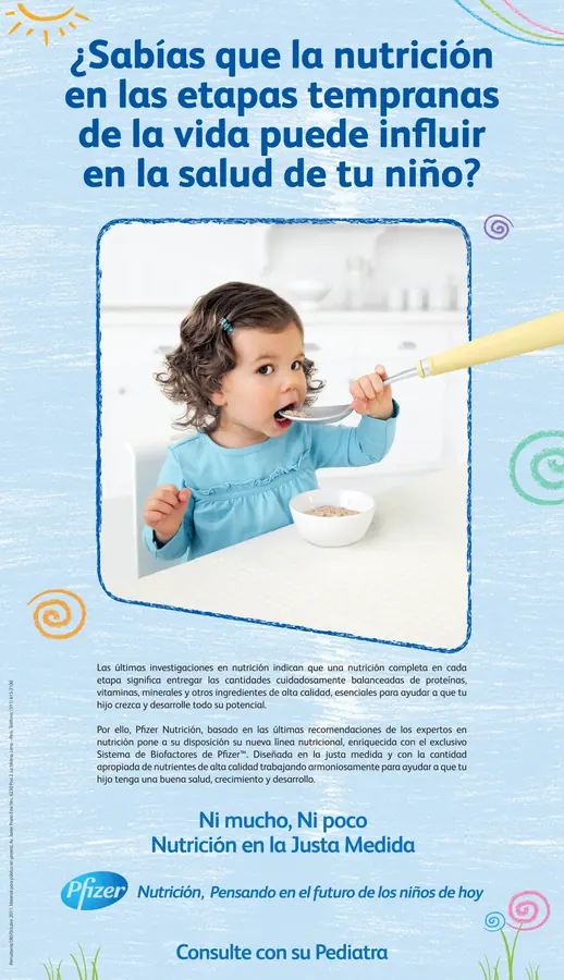 Aviso institucional de Pfizer Nutrición sobre la alimentación en las primeras etapas de la vida