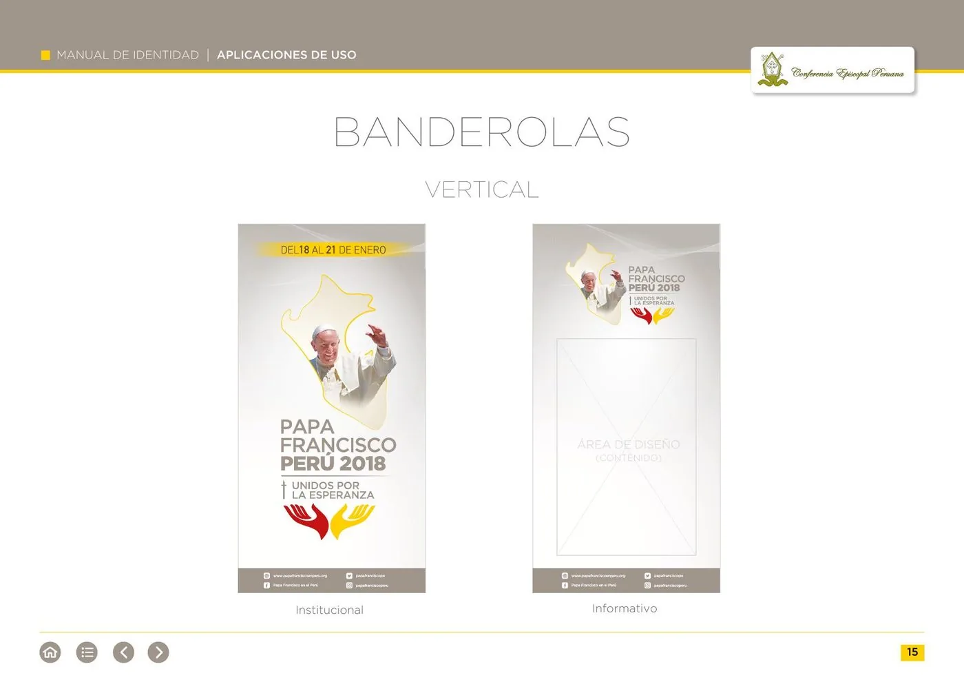 Página del manual con banderolas verticales institucional e informativa.
