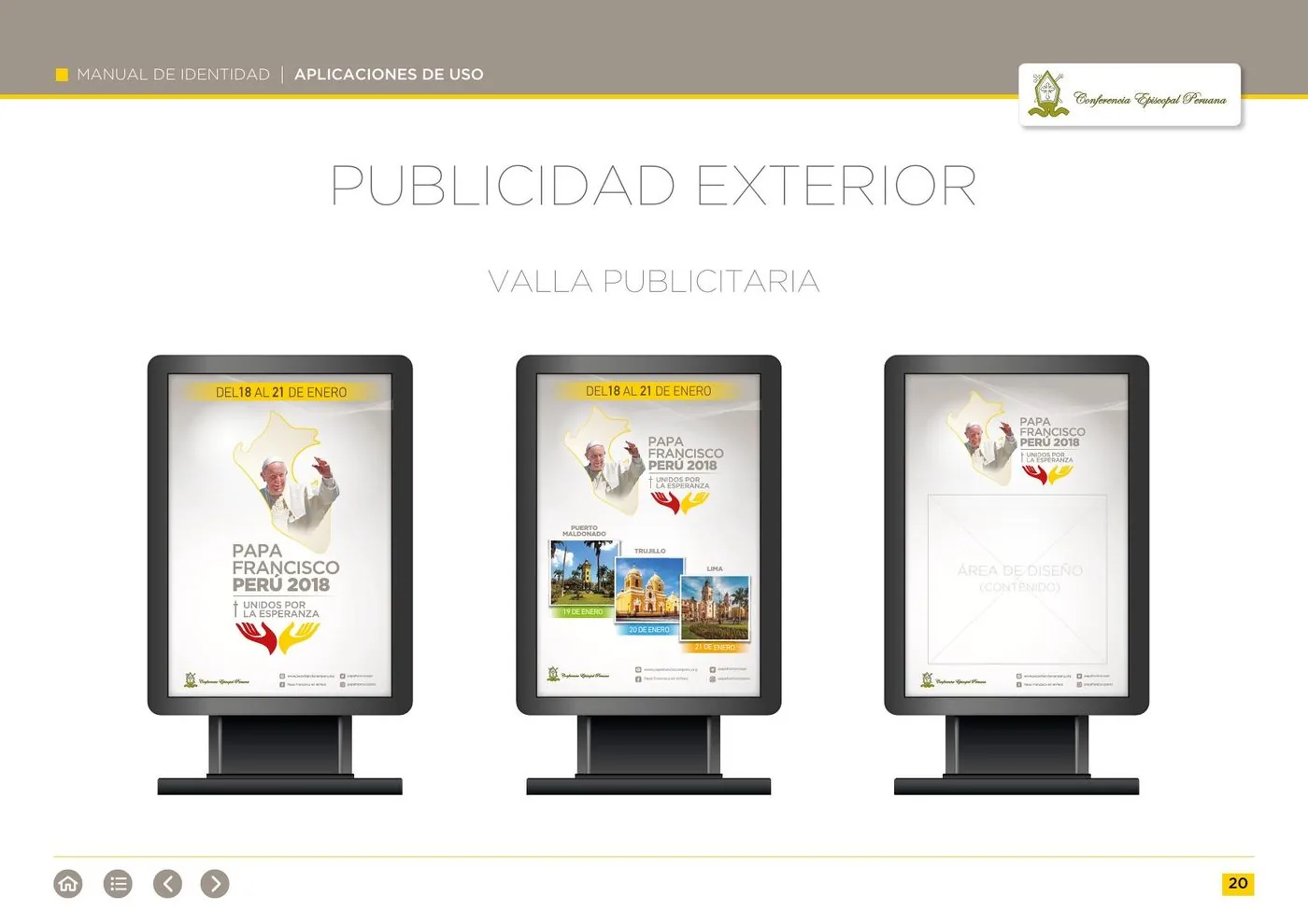 Página del manual con vallas publicitarias en tres versiones.