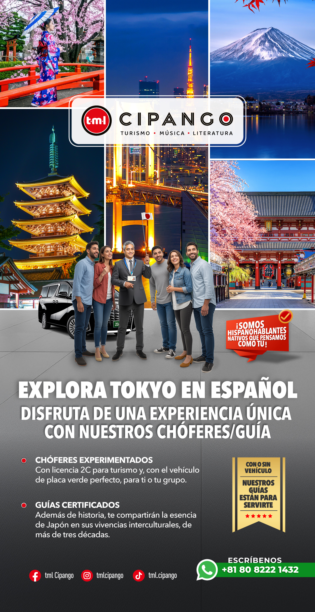 Story vertical TML Cipango — Explora Tokyo en español, chóferes y guías hispanohablantes
