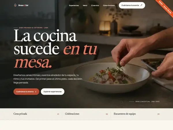 Portada del demo Chef y catering: web de cenas privadas y eventos