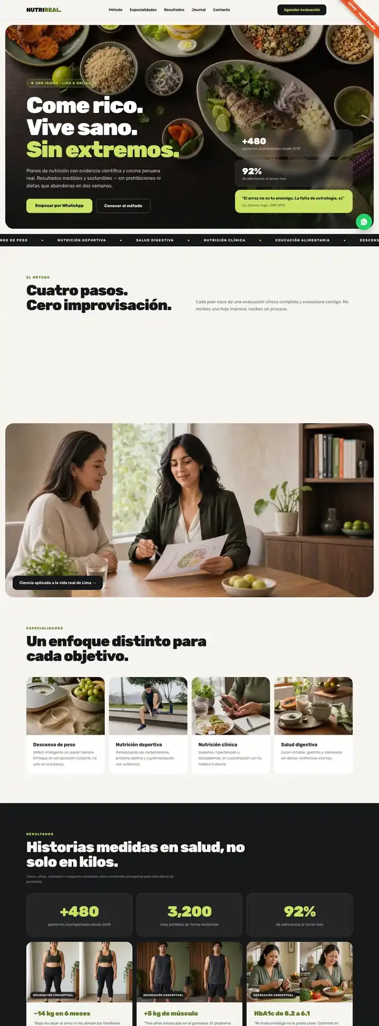 Demo Nutrición en escritorio: web de una consulta de nutrición
